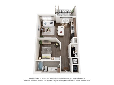 Floor plan for 1 bed, 1 bath, 687 sqft